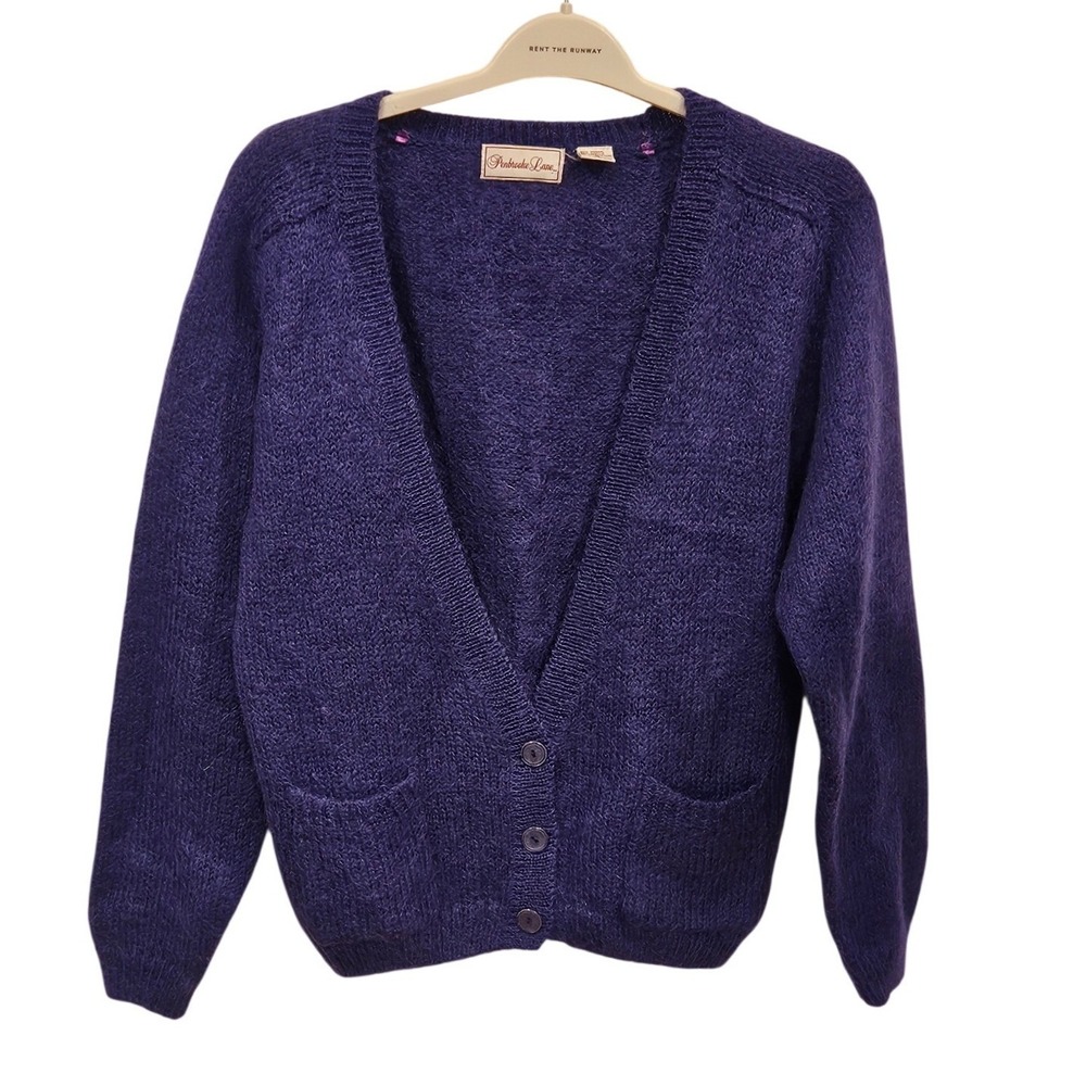 Vintage Penbrooke Lane Purple Mohair Blend V-Neck Button Front Cardigan Sweater